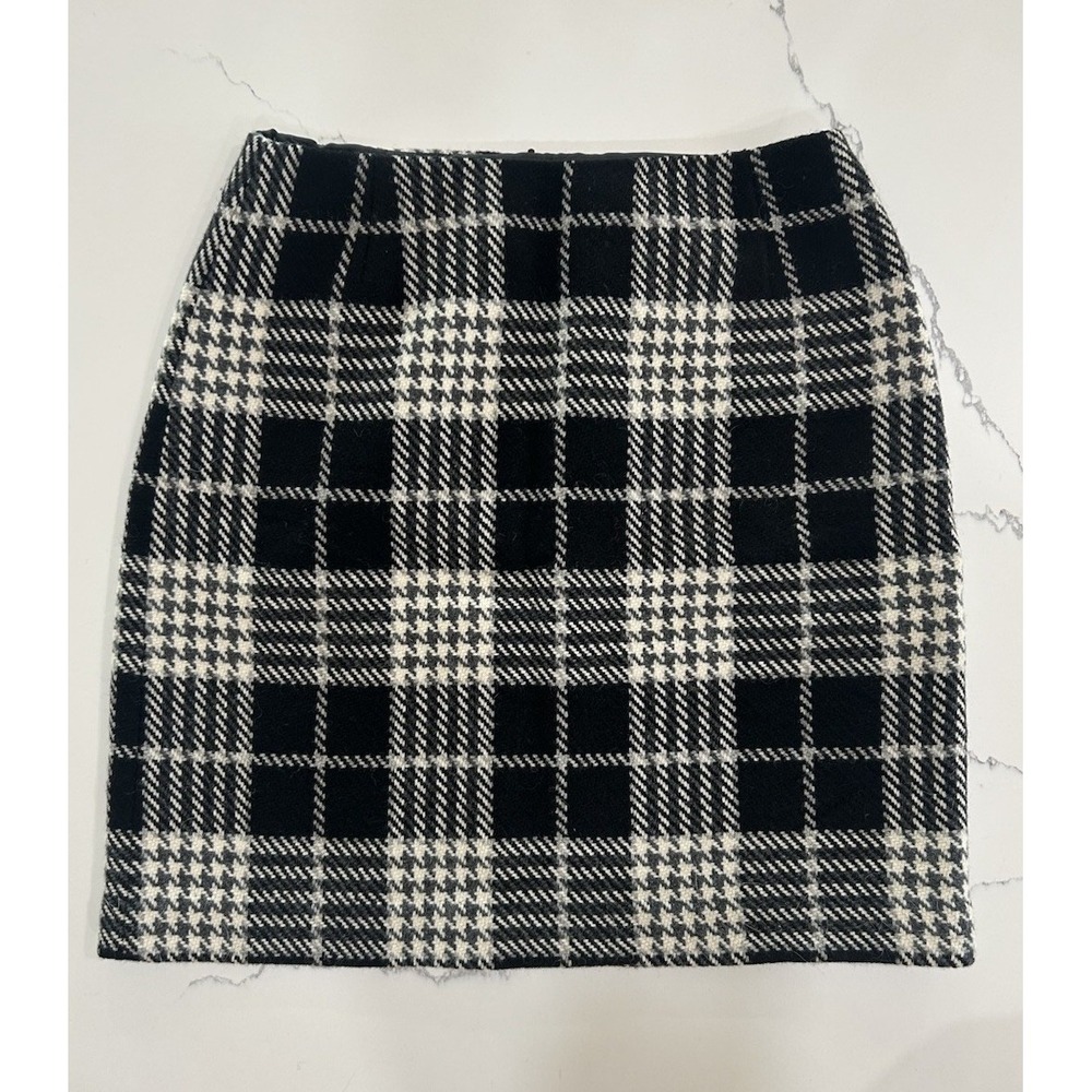 Eddie Bauer Wool Houndstooth Mini Skirt Black White Fully Lined